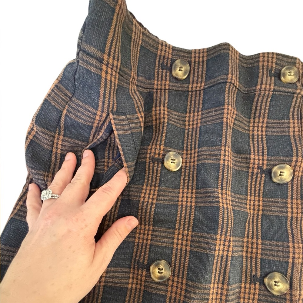 Madewell Plaid Mini Skirt in Brown/Black Double Breasted Button Detail Size M - Picture 4 of 8